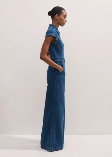 ME + EM Palazzo Stretch Denim Travel Jumpsuit - MSRP $425 Size US10 - BNWT - Picture 3 of 7