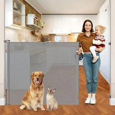 48" extra Tall 115" wide retractable Scratch-Resistant Mesh Pet gate baby gate