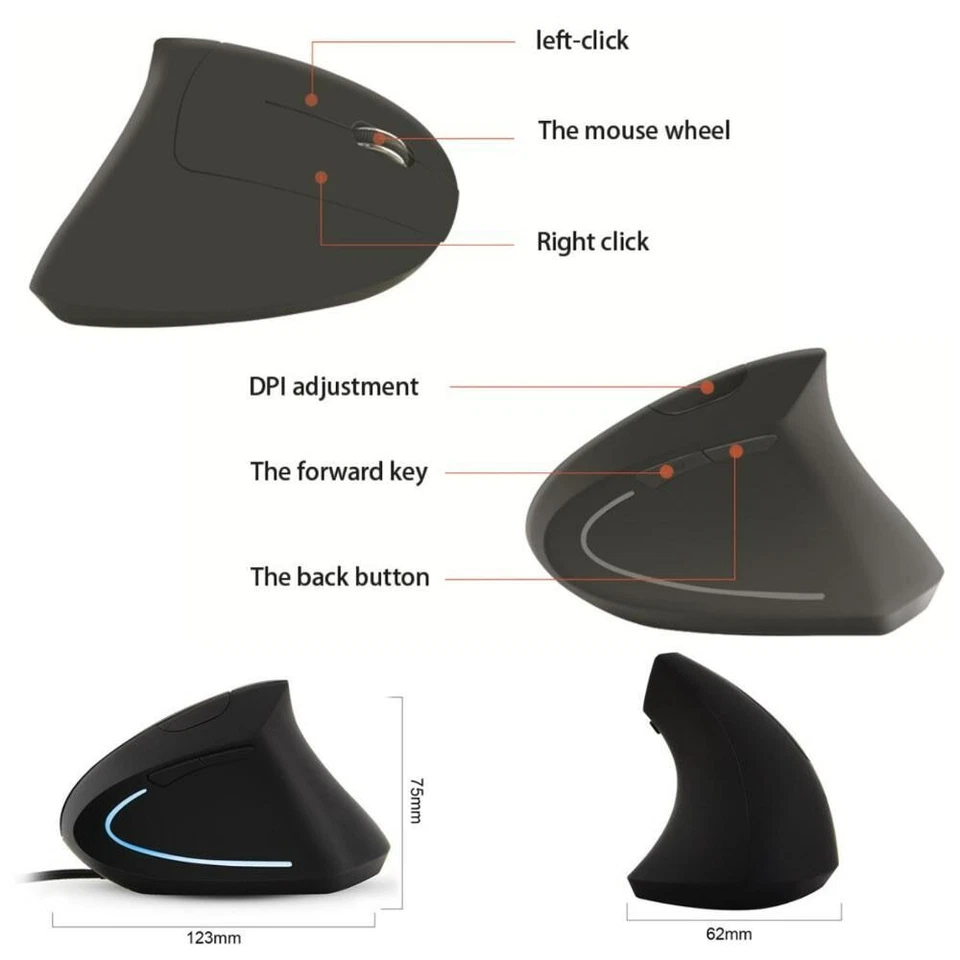 Wired /Wireless/ Rechargeable Gamer Vertical Mouse Ergonomic Desktop Game Player - Image 4 of 4