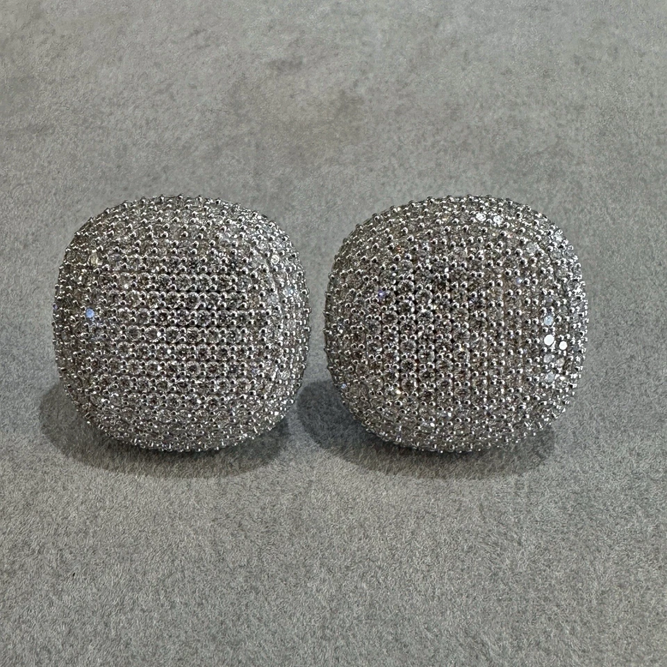 Large Pave Diamond Cushion Button Earrings 6.93cttw in 18k White Gold - HM2652ZN