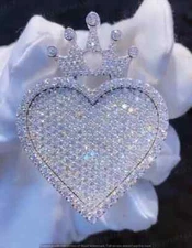 3Ct Round Cut Moissanite Men Queen Heart Charm Pendant Real 925 Sterling Silver