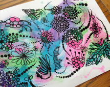 Org. Alcohol Ink & Pen Gemälde von Anita "Brombeeren sind fertig" Landschaft