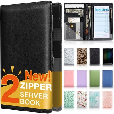 Server Book, 2 Zipper Pocket, Server Books for Waitress, Waitress Book for Se...