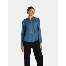 Time and Tru Womens Long Sleeve Shirt Blue Denim Size S (4-6)