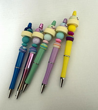 Handmade Decorative Beaded Ballpoint Pens Set, Black Ink, Plastic