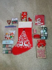 A Lot of 11 Christmas Items 20 Mini Ornaments/Stocking/Bags/Twine -See Pictures