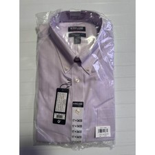 Kirkland Signature Mens Dress Shirt Purple Zigzag Stripe Non-Iron 17 34/35 NEW