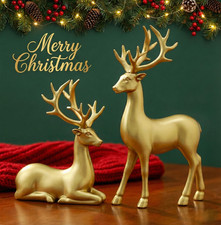 2 PCS Christmas Reindeer Decoration Resin Deer Standing Sitting Ornament Xmas