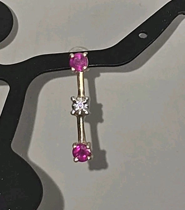  14K Yellow Gold Ruby Diamond  Anniversary Bar Drop Stud Earrings  - Image 4 of 4