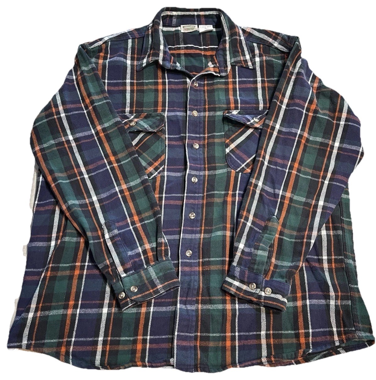 Vtg Five Brother 2XL Tall Flannel Shirt Green Plaid 90s 18 Cone Brawny Cotton
