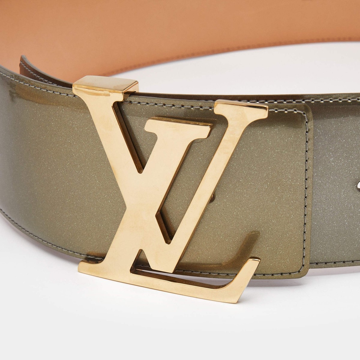 Louis Vuitton Olive Green Vernis Leather LV Initiales Wide Belt