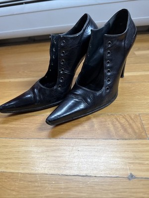 LE SILLA Leather Stiletto Heels Ankle Pointed Toe Heels Size 36.5 Black