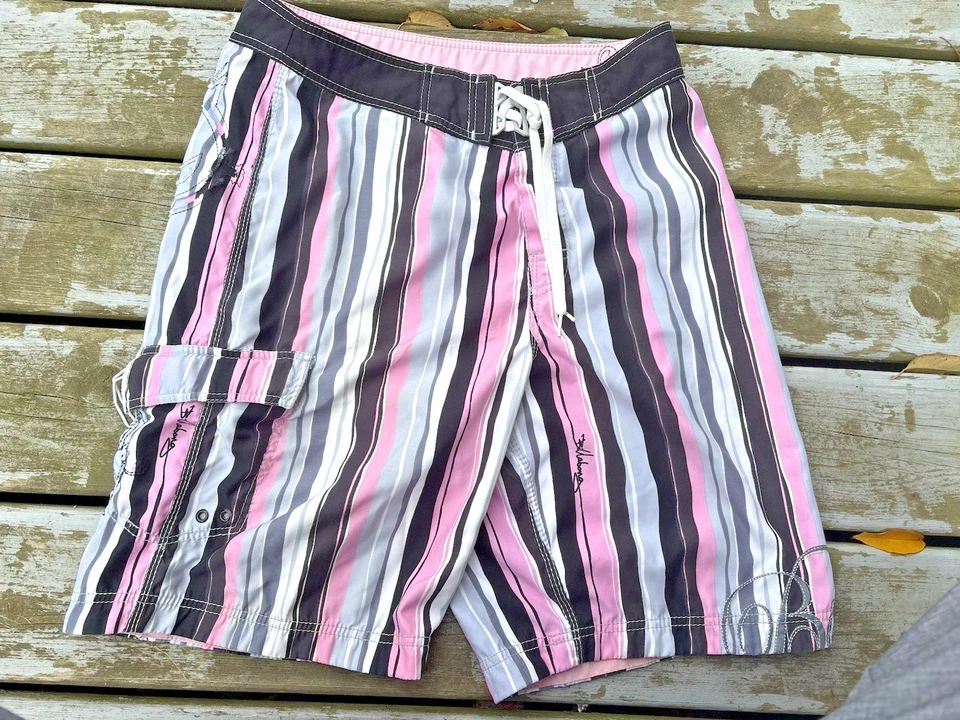 Billabong Hombres 33 Traje de Baño Boardshorts Platino Rosa, Blanco y Negro Pantalones Cortos, GU Foto 3 de 4