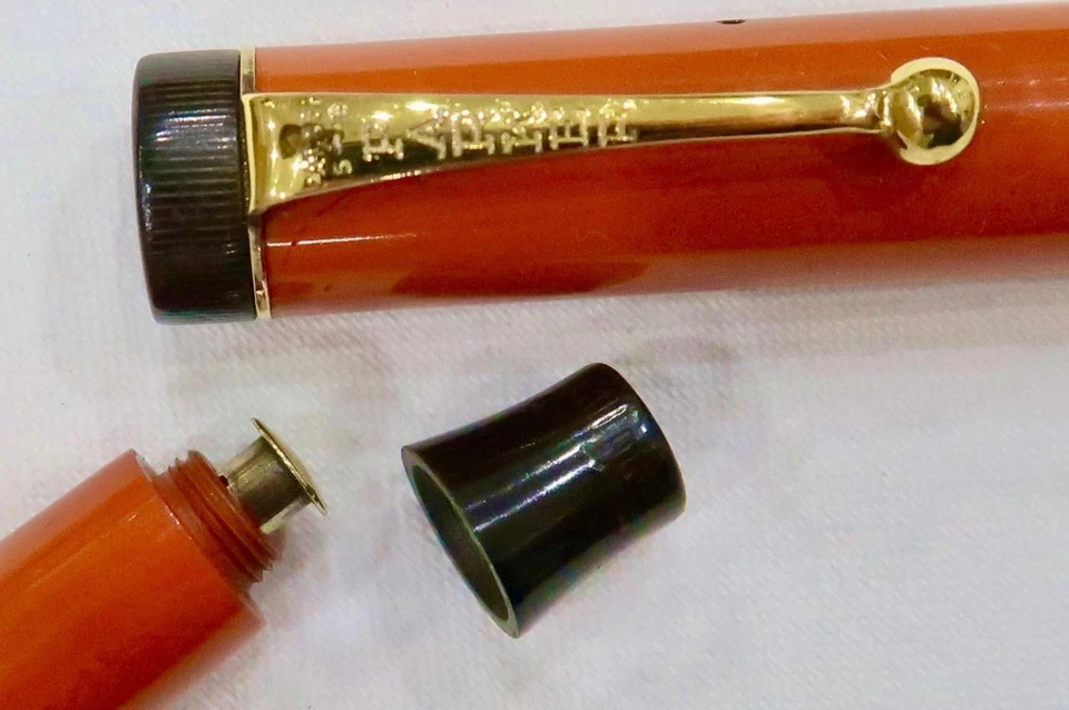 PARKER DUOFOLD SPECIAL LUCKY CURVE RED PERMANITE 1927 FOUNTAIN PEN F/RESTORED - Image 3 of 4