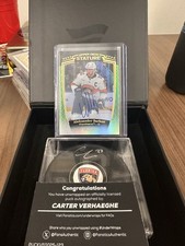 Carter Verhaeghe Autographed Florida Panthers Hockey Puck + Barkov Stature Auto