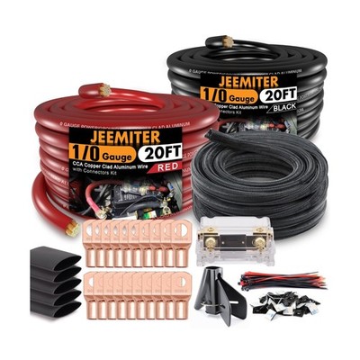Jeemiter 1/0 Gauge CCA Wire Kit Power/Ground Cable 40FT Black/Red w... Fast Ship
