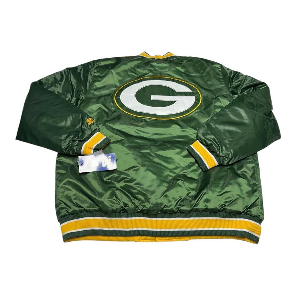 Starter Green Bay Packers Reversible Jacket Mens M NFL Faux Satin Bomber Retro - Image 3 of 4