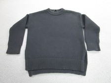 Jenni Kayne Sweater Womens XS Gray Chunky Knit Crewneck Pullover Side Slit