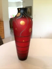 Miracle Studios Hand Painted Art Glass Moon Celestial Vase By Vlasta Vobornikov