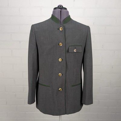 H. Moser Trachten Jacket Dark Grey Green Trim Horn Buttons Womens UK 12 EU 40