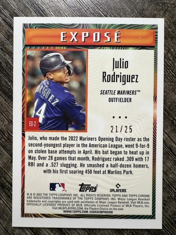Julio Rodriguez 2022 Topps Chrome Sonic Expose Orange Refractor /25 Mariners RC - Image 2 of 2