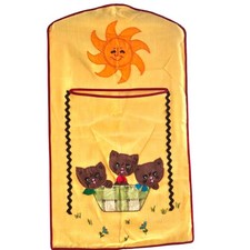 1960s Hanging Laundry Bag Handmade Yellow Bears Sun 31x17" 51