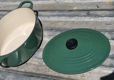 LE CREUSET 25センチオーバル 人気廃盤カラーグリーン VTG LE CREUSET #25 Cactus Aegean Green Enamel Cast Iron Dutch Oven