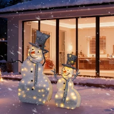 2 Piece Christmas Snowman 2D with Top Hat, Light for Christmas Holiday Decor