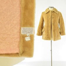 60s Vintage Faux Fur Coat Camel Tan Womens 12 L Mod Boho Short Winter Jacket