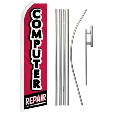 Computer Repair Super Swooper Flag & Flag Pole Kit & Ground Spike