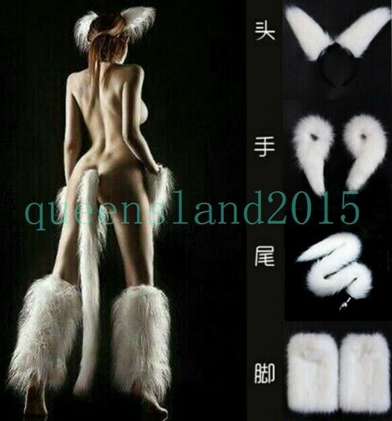 White Tail Furry Ears Anal-Butt Plug Romance Game Cuffs Cosplay Funny Toy