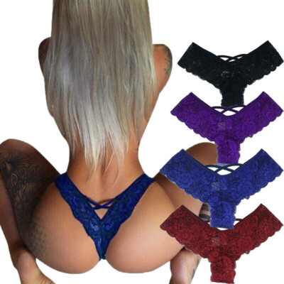 4 Pack Women Sexy Lace Underwear Lingerie Panties G-String Brief Thong Plus Size