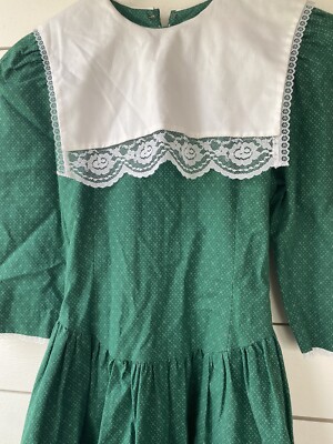 VTG Handmade Amish Prairie Bib Collar Dress Pleated Women's S Or Junior L  Green | eBay