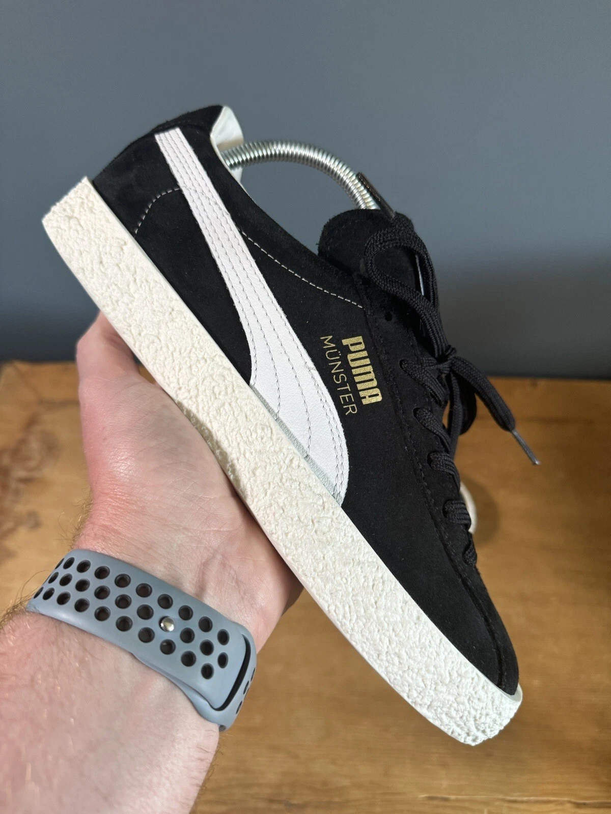 Puma Muenster Munster scarpe da ginnastica classiche scamosciate da uomo taglia UK 7 nero bianco nuove