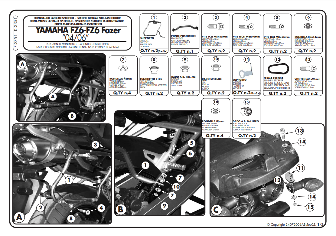 GIVI KIT Portavaligie laterale Monokey per Yamaha FZ6/FZ6 600 Fazer 2004 - 2006