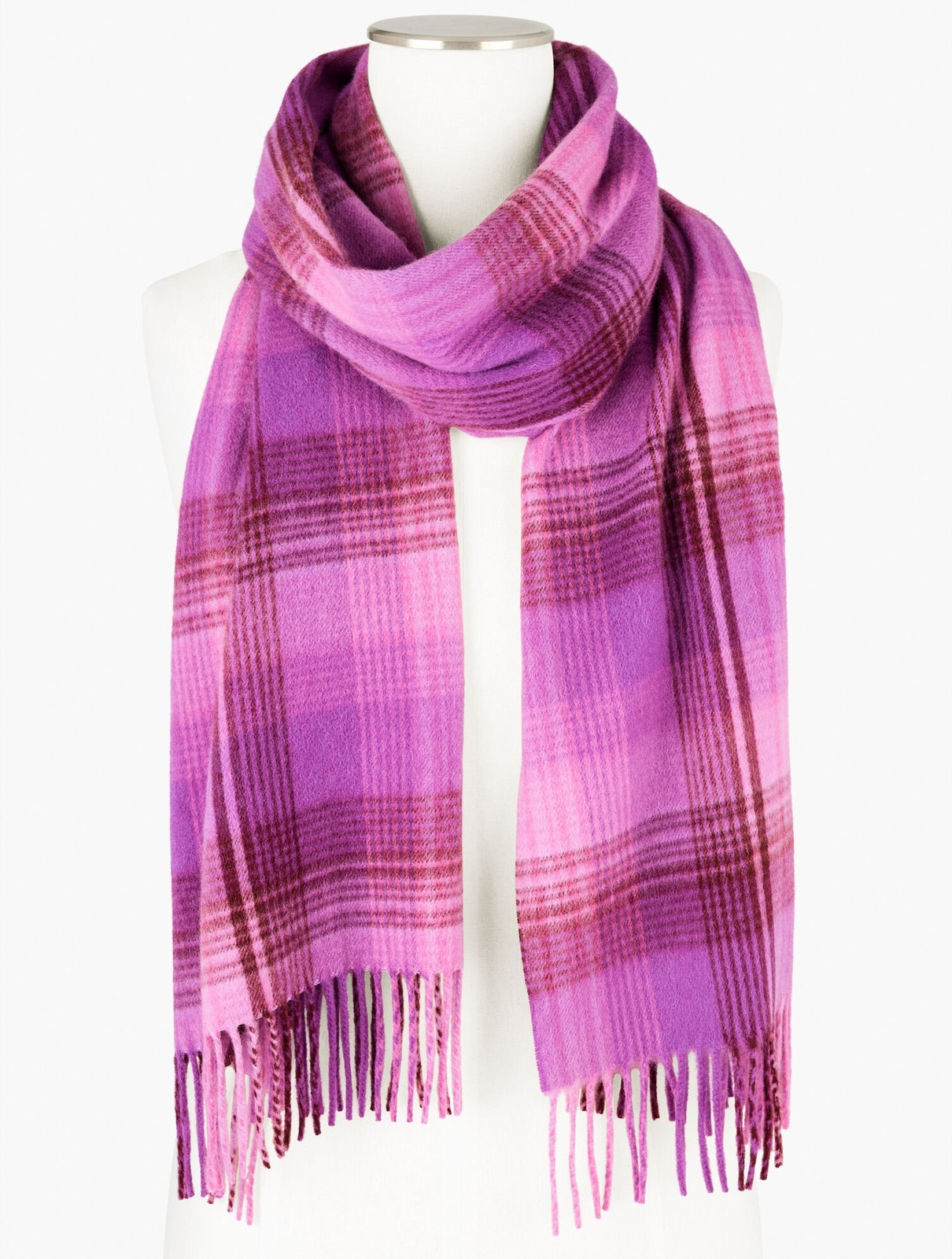 Cashmere Waterweave Scarf in Frosty Plaid Pattern