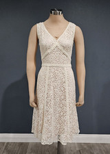 ANN TAYLOR Ivory Lace Overlay Fit Flare Sleeveless Midi Dress 2