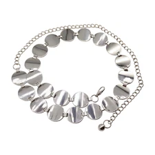 Women Silver Color Metal Chain Hip High Waist Narrow Belt Circle Round Charm S M