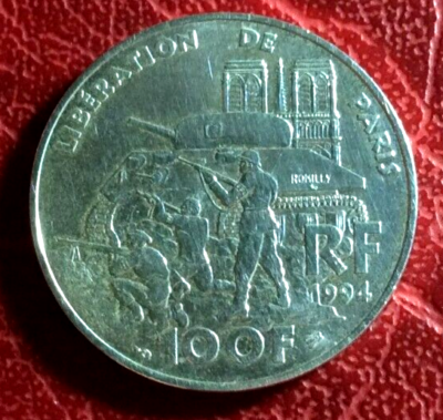 100 FRANCS 50th Anniversary of the Liberation of Paris 1994 silver