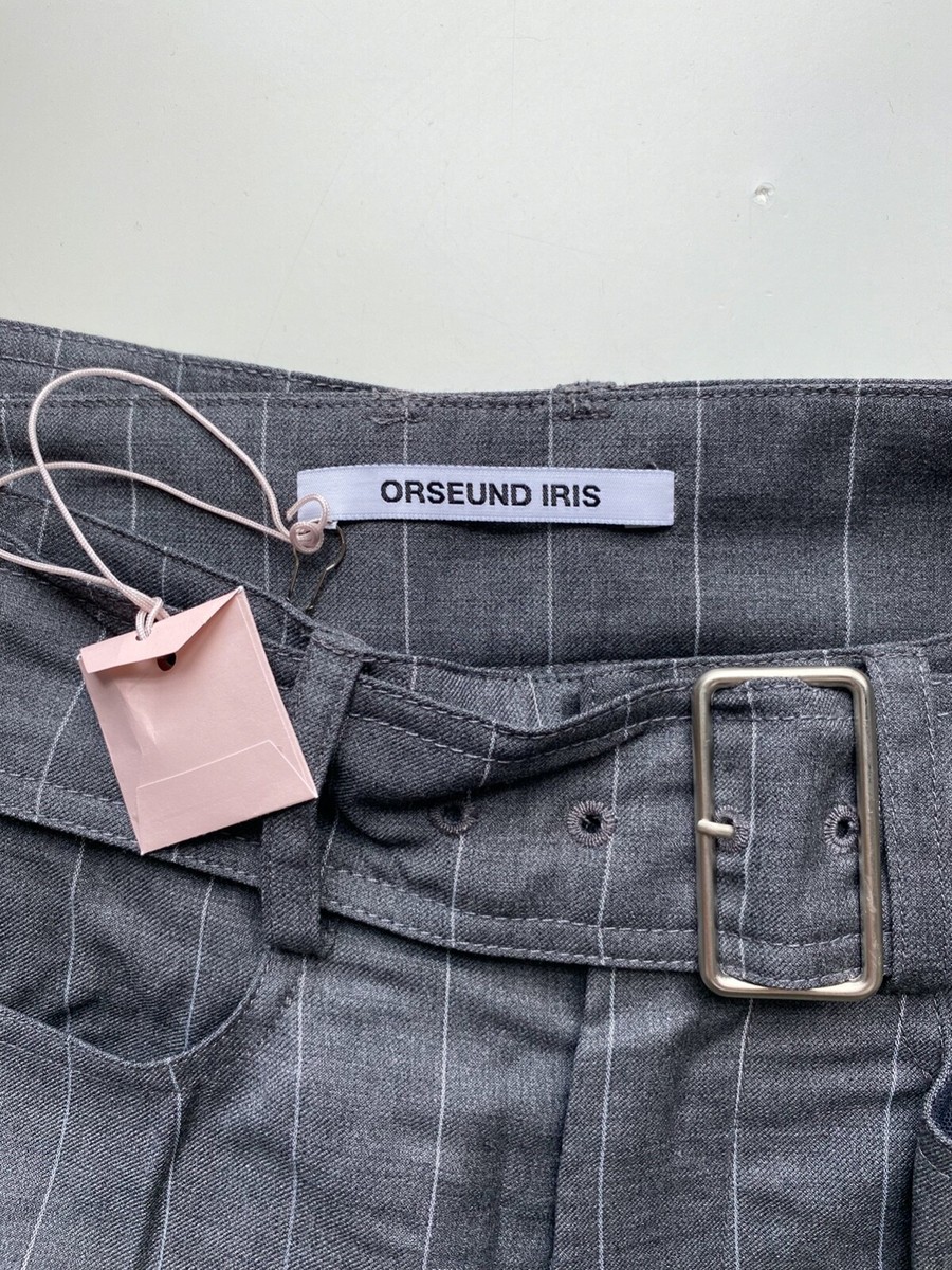 Orseund Iris women's grey pinstripe tailored flare crop trousers