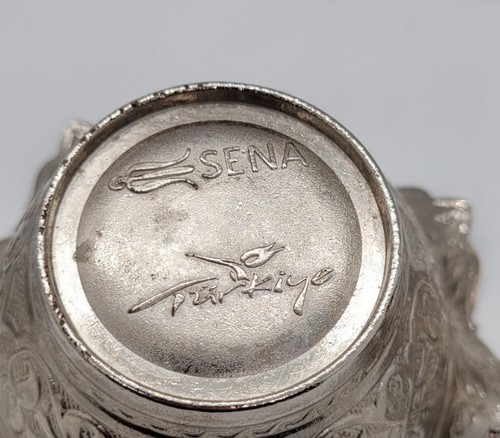 Islamic/Turkish Bowl With Lid Dish- Sena, Silver Plated Sugar Bowl-Embossed-6" - Picture 9 of 9
