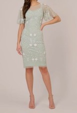 Adrianna Papell Women's Green Floral Beaded Dress Size 4