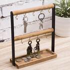 Burnt Wood & Black Metal Tabletop Key Rack with 9 Hooks and Catchall Tray