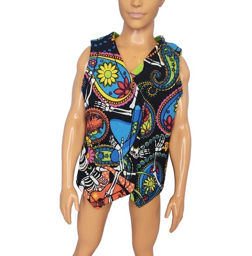 #5 Vest Top Skeleton Day of the Dead Halloween Fits 12" Boy Fashion Doll 1:6
