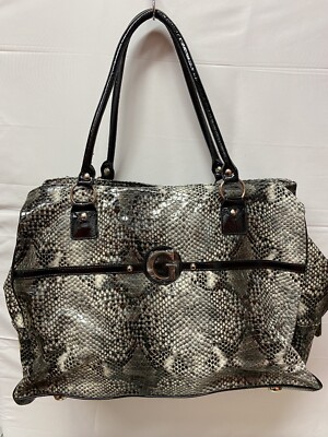 Guess Annabeth Python Snakeskin Tote Bag black/gray