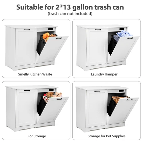 26 Gallon with Deodorizing Function Wood Double Tilt Out Trash Can Cabinet White - Picture 12 of 16