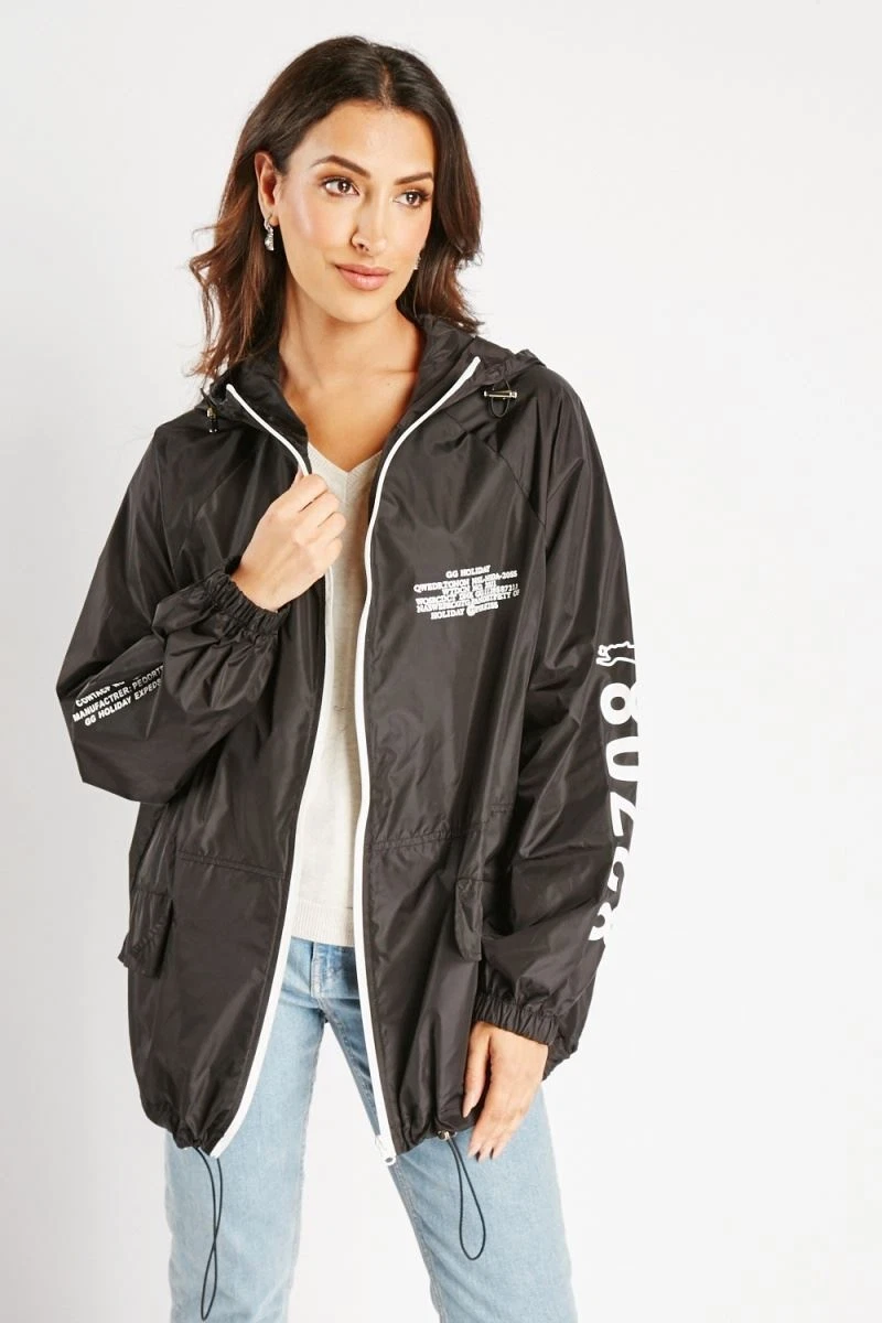 Aikha Printed Zipped Rain Jacket Womens Ladies Winter Coat Outerwear