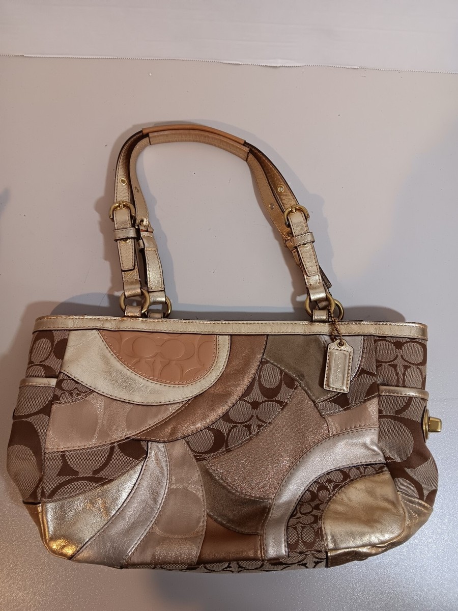 バッグ coach patchwork shoulder bag signature COACH Mosaic Gallery Signature Patchwork Tote Metallic Gold