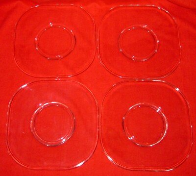 4 PC SET MCM JOE COLUMBO Arno Italora ITALY CLEAR GLASS SQUARE SALAD CAKE PLATES