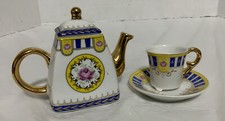 Vintage Imperial Porcelain Miniature Cobalt Blue  Pink Roses  Tea Set